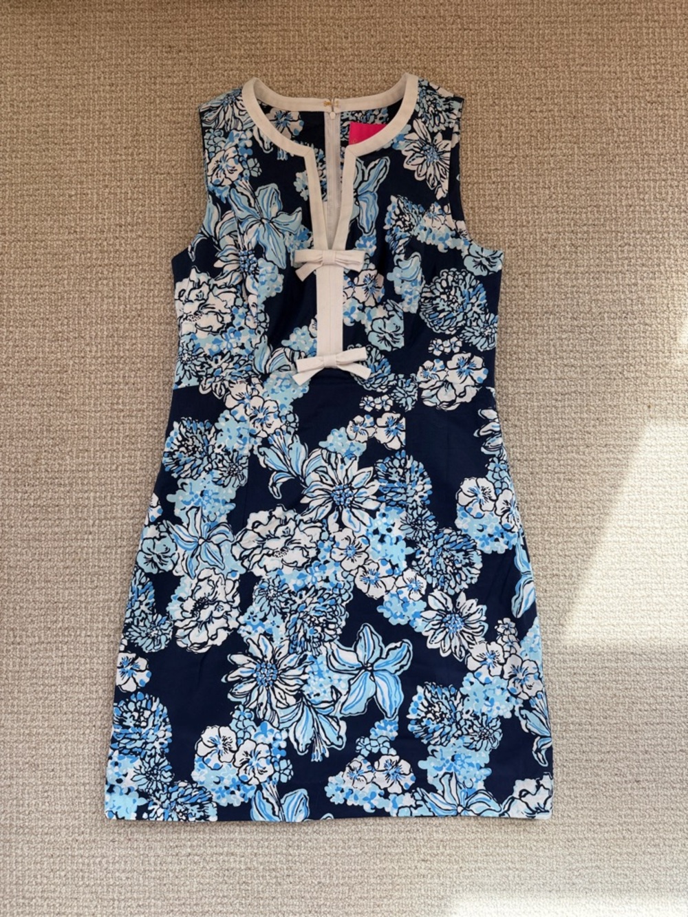Lilly Pulitzer Stretch Cotton Shift Dress in Bouquet All Day, Low Tide Navy - Picture 3 of 8